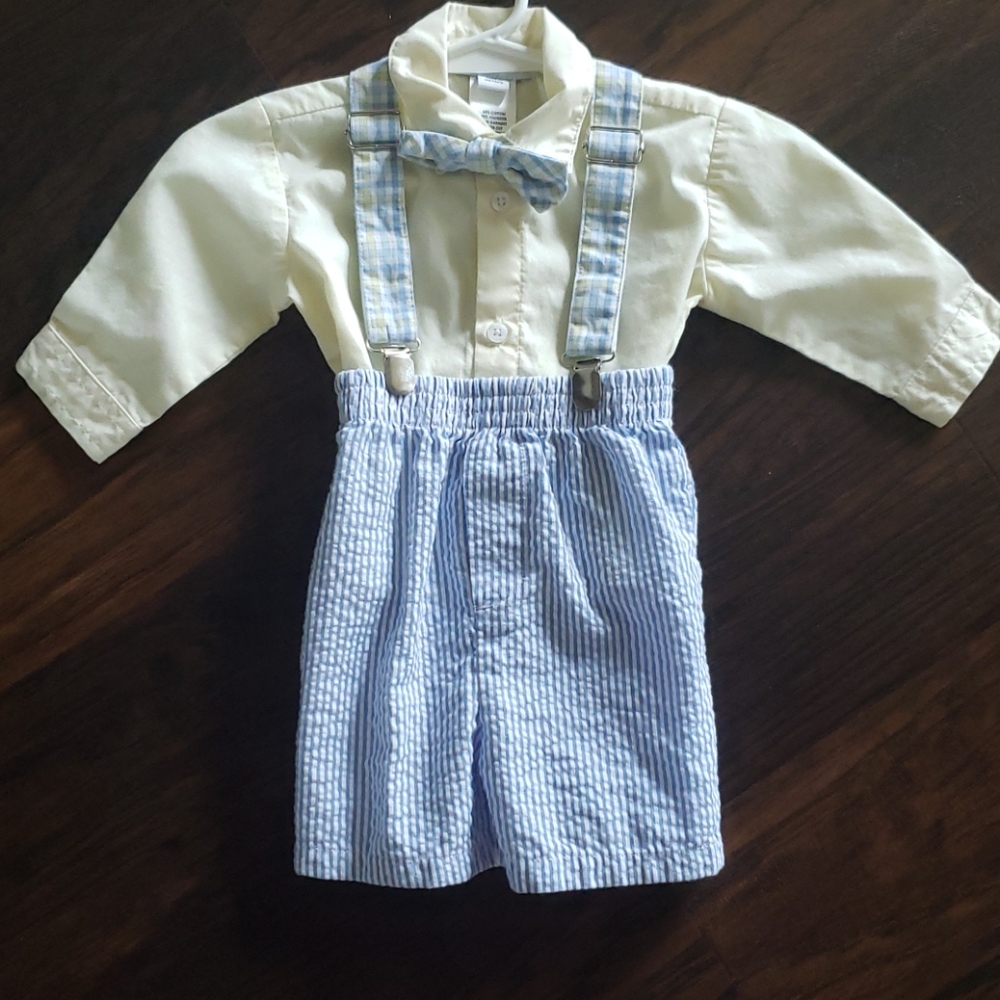 Easter Seersucker suspenders and bow tie outfit